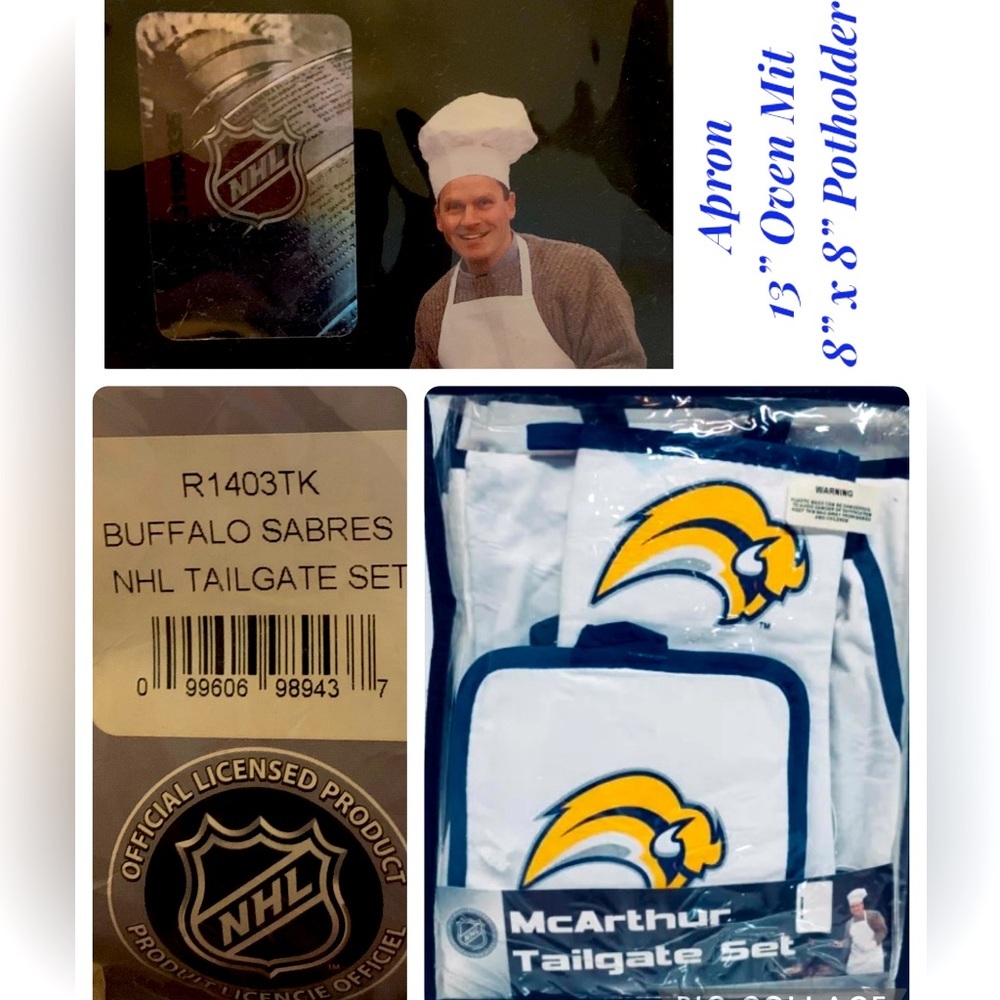 Buffalo Sabres Tailgate Set Apron, Oven Mit, Pot Holder NWT NHL McArthur